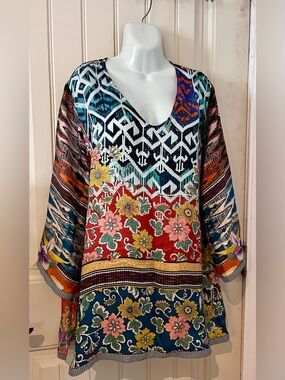 Johnny Was Multi-Color Boho Floral V-Neck Tunic